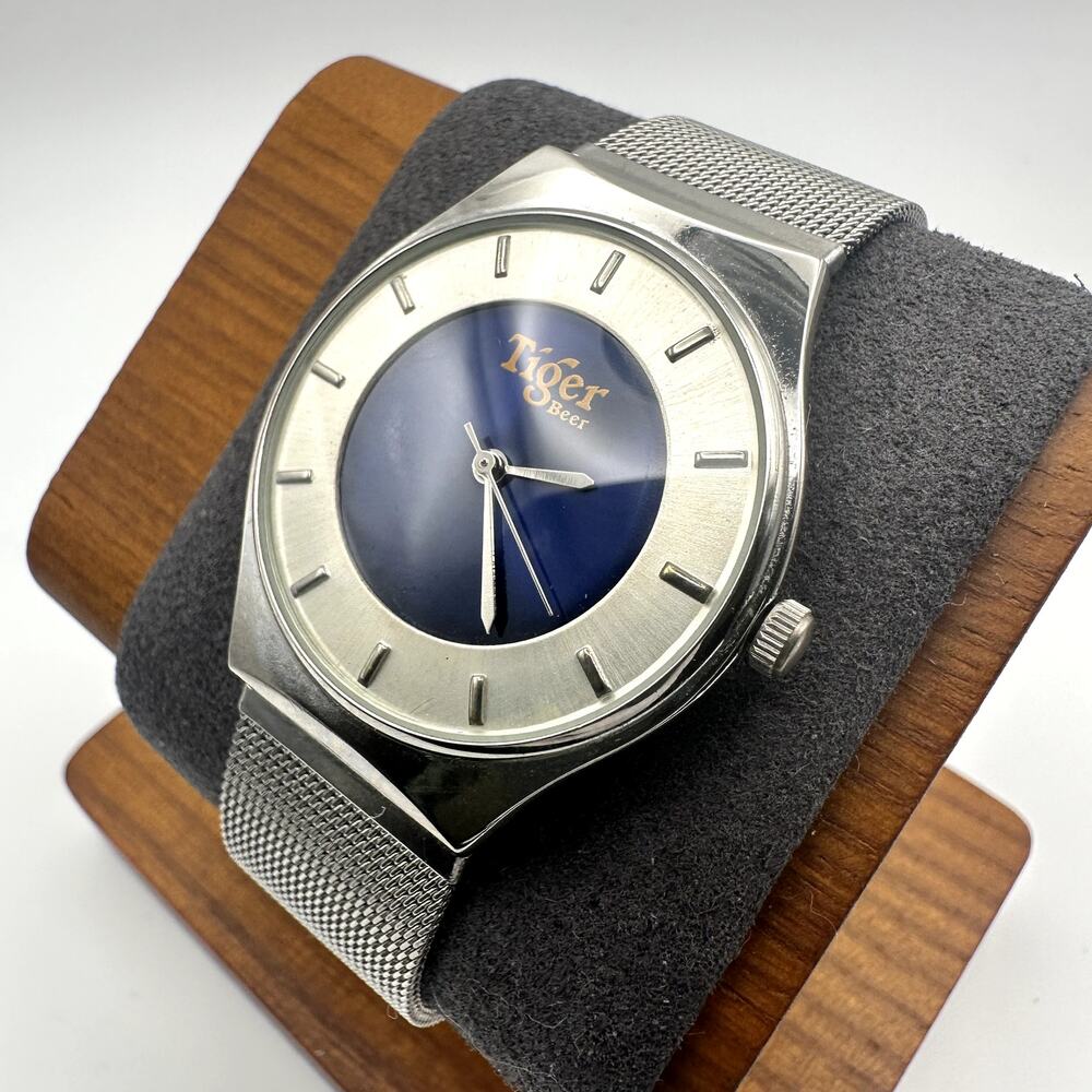 Tiger Beer Vintage Promotional Quartz Watch Blue Dial Mesh Bracelet